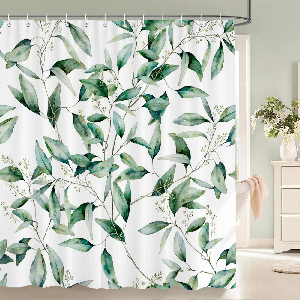 3D Shower Curtain Nordic Style Flowers Plant Leaves Printed  Waterproof Polyester Fabric Bath Curtains For Bathroom With Hooks