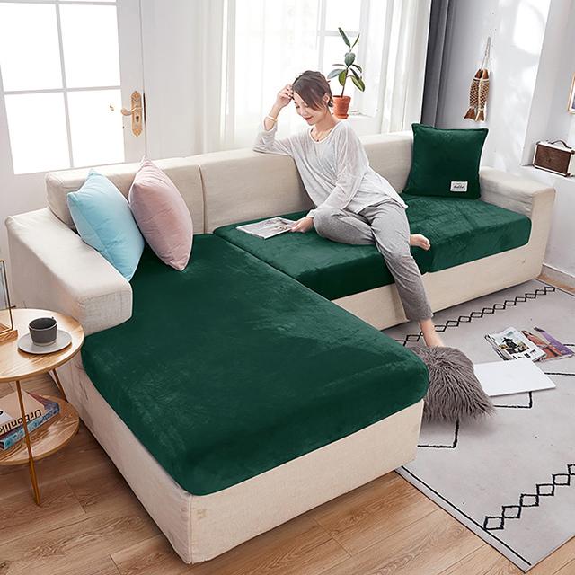 Thick Soft Velvet Plush L Shape Sofa Cover Elastic Corner Armchair Cushion Covers Living Room Couch Protector