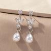Korean New Luxury Fashion Flower Earrings for Women Shiny Leaf Zircon Imitation Pearl Drop Earring Bridal Wedding Jewelry Gifts