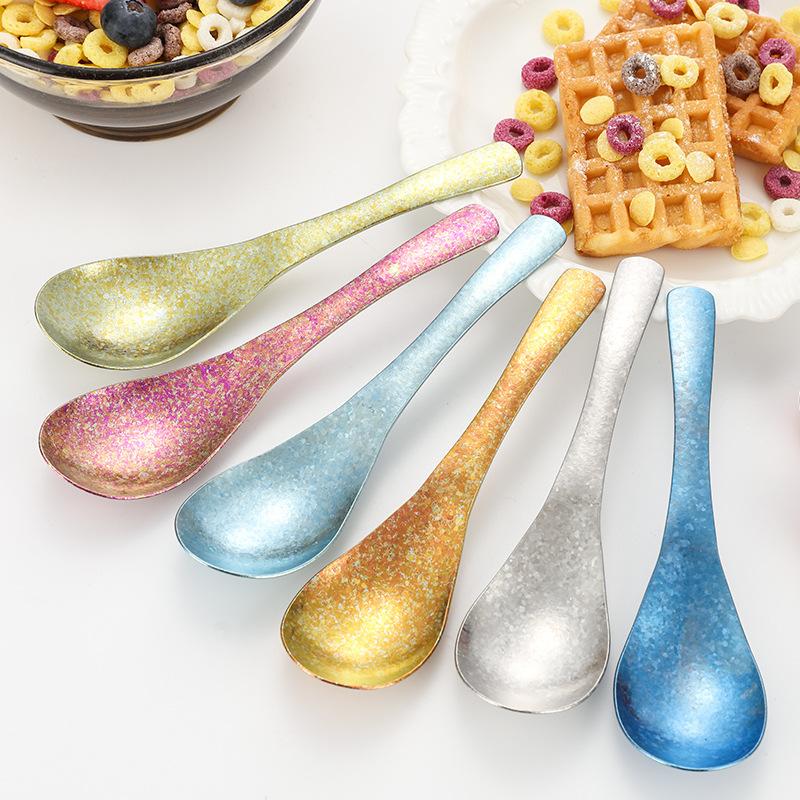 Titanium Soup Spoon for Household Outdoor Ice Flower Spoon