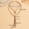 Boho Western Lariat Necklace for Women - Brown Suede Cord with Tassel - Adjustable Long Pendant Bohemian Beach Jewelry