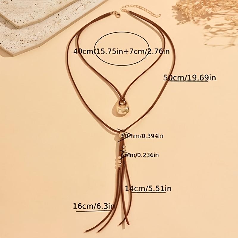 Boho Western Lariat Necklace for Women - Brown Suede Cord with Tassel - Adjustable Long Pendant Bohemian Beach Jewelry