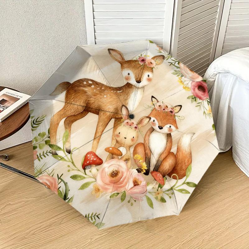 

1pc Forest Animals Automatic Folding Umbrella, Heavy Duty 8 Rib Iron Frame, Suitable for Travel, Daily Use, Birthday, Decor Gift m0104016