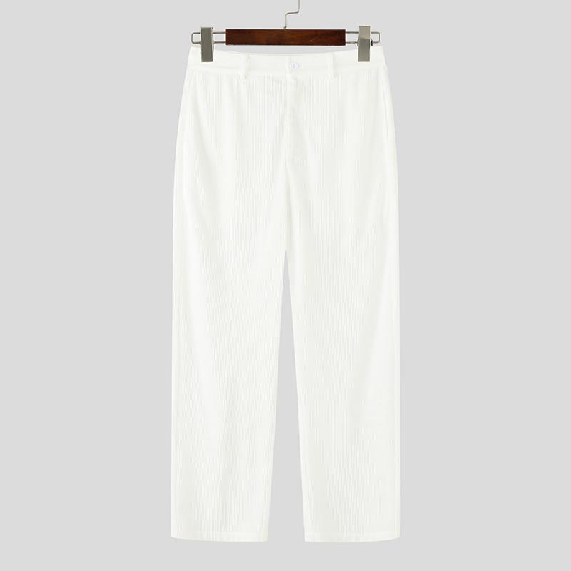 INCERUN Pánské zapínací v pase ležérní dlouhé manšestrové harémové kalhoty spodní