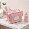 Portable Baby Wipe Dispenser Quilted Diaper Wipes Bag with Hanging Strap, Dual Compartment Zipper Plaid Ruffle Storage Pouch Bag, Large Capacity