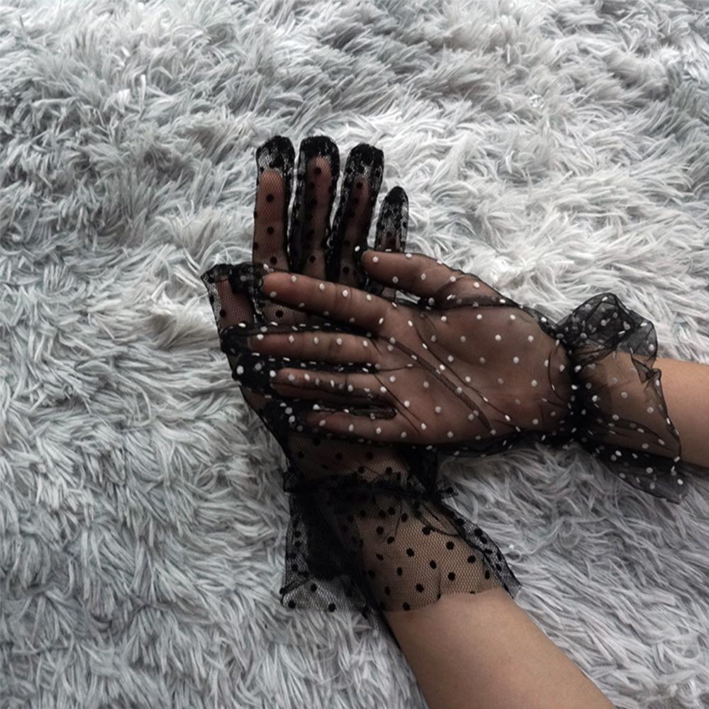 Flexible Accessories Full Finger Stretchy Sunscreen Lace Mittens Spots Gloves Spots Tulle Gloves