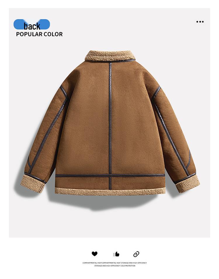 Men's Suede Plush Lined Autumn Stand-Up Collar Jacket