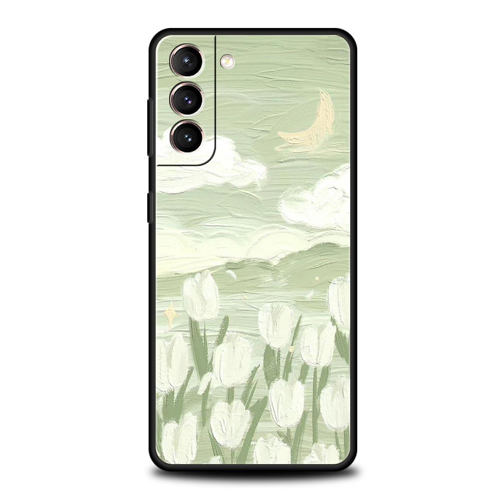 Love Flower Art Phone Case For Samsung Galaxy S24 S23 Ultra S22 S21 S20 FE 5G S10 S10E S9 Plus S8 Soft Silicone Black Cover