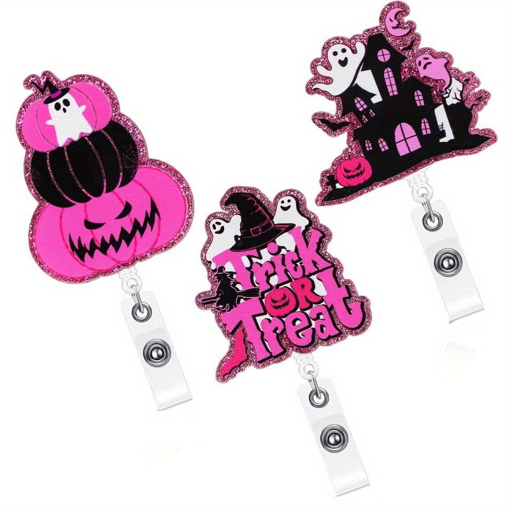 

3-6 Хэллоуинские бейджи медсестры, розовый глиттер. Модный и практичный для медицинских работников.