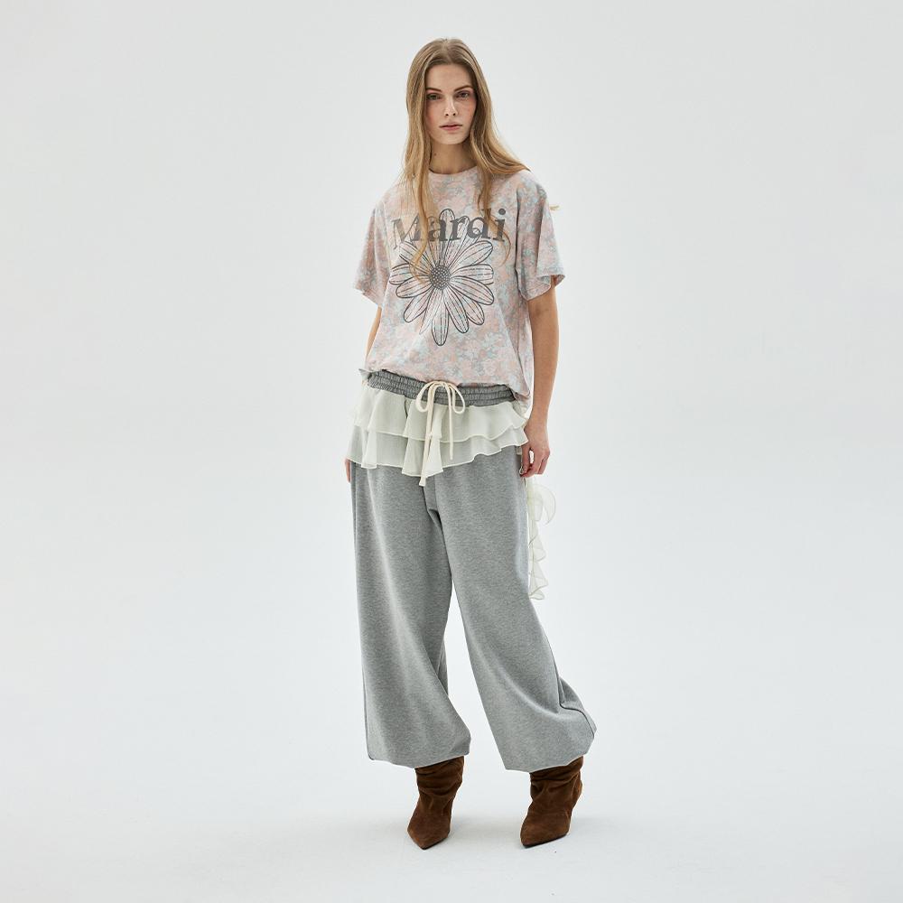 [mardimercredi] Chiffon Layered Frill Jogger Pants