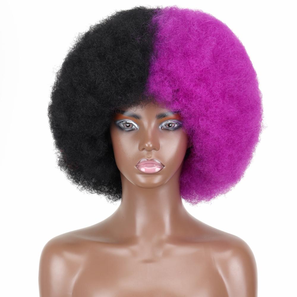 MISSQUEEN Syntetisk afro kinky krøllet fluffy parykk for kvinner Myke korthårsparykker med smell for festdans Cosplay parykker