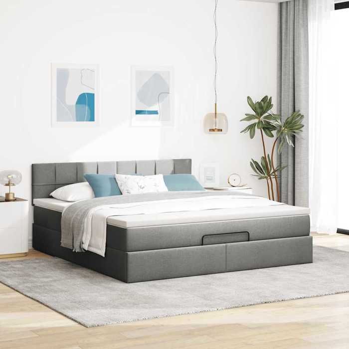 VidaXL Ottoman Bed Frame with Mattress Dark Grey 180x200 Cm Fabric 3311478