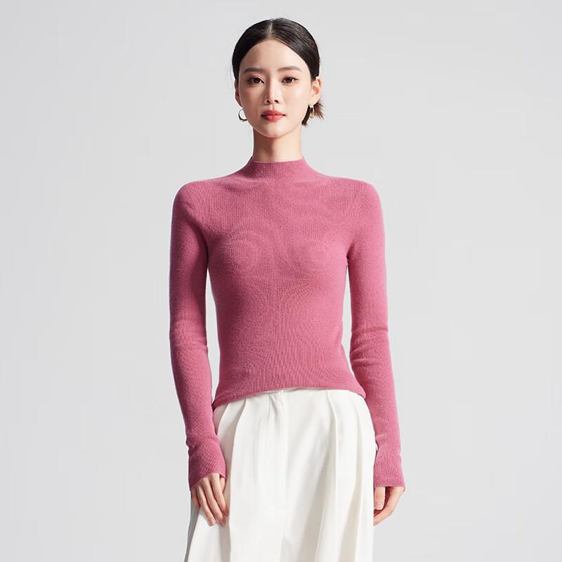 Women's 100% Pure Wool Semi-High Neck Slim-Fit Long Sleeve Sweater