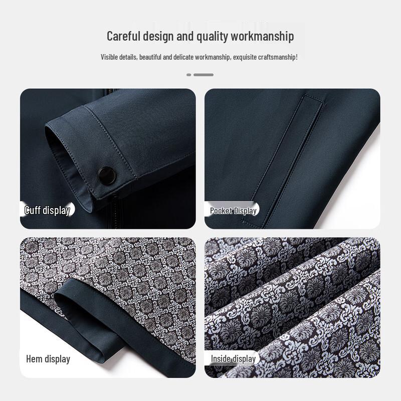 MONTAGUT Men's Business Turn-down Collar Jacket with Chinese Print Lining