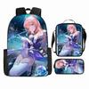 Luxury Popular Funny Novelty Genshin Impact 3D Printed 3pcs/Set Pupil School Bags Laptop Daypack Backpack Lunch Bag Pencil Case