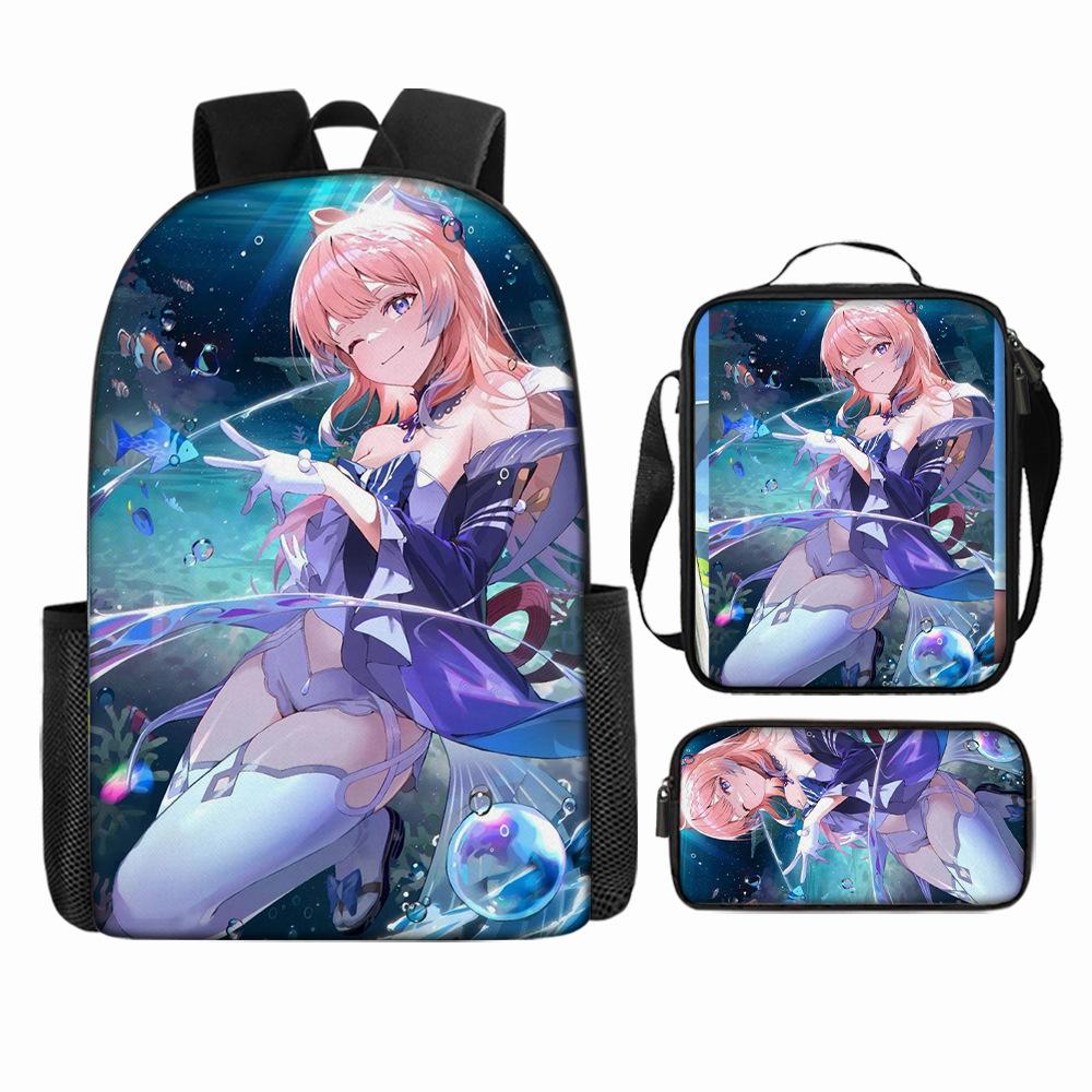 Luxury Popular Funny Novelty Genshin Impact 3D Printed 3pcs/Set Pupil School Bags Laptop Daypack Backpack Lunch Bag Pencil Case