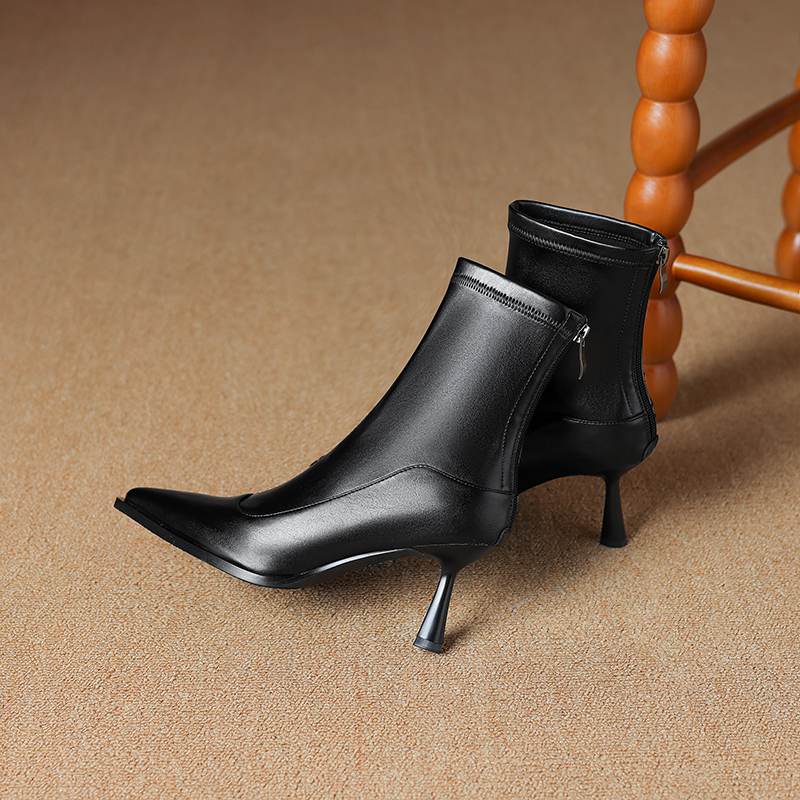 Krazing Pot Microfiber Autumn Winter Shoes Stiletto Thin High Heels Big Size 40 Modern Boots Pointed Toe Keep Warm Zip Ankle Boots