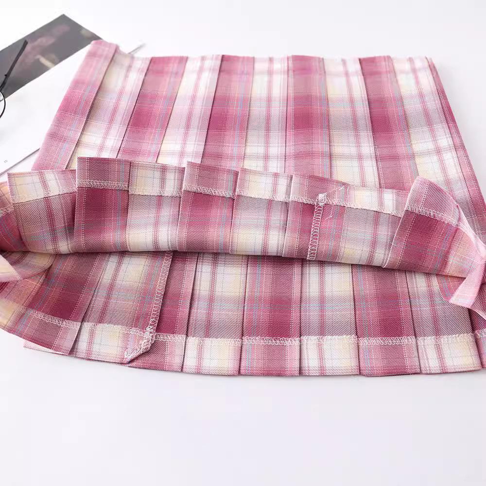 Japanese-Style High-Waisted Pleated Plaid Skirt - School Uniform