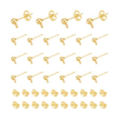 50Pcs 304 Stainless Steel Stud Earring Findings with Loop Round 50Pcs 304 Stainless Steel Ear Nuts Golden 6~15x4.5~7x3~4mm Hole: 0.8~1.7mm Pin: 0.8mm