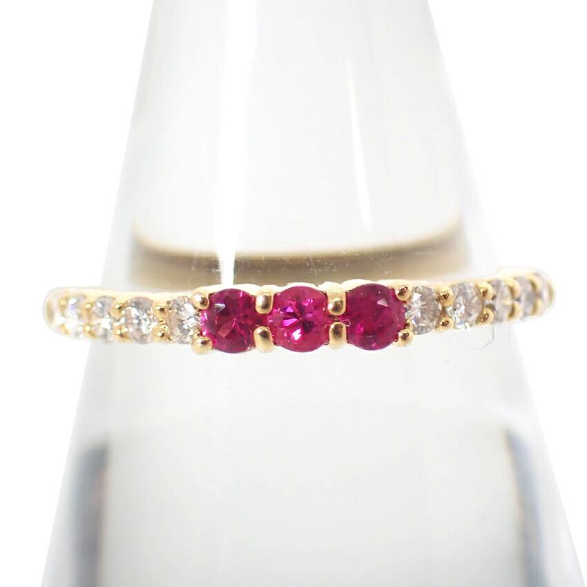 

[Used] K18YG Ruby Diamond Half Eternity Ring/No. 15/g463-78