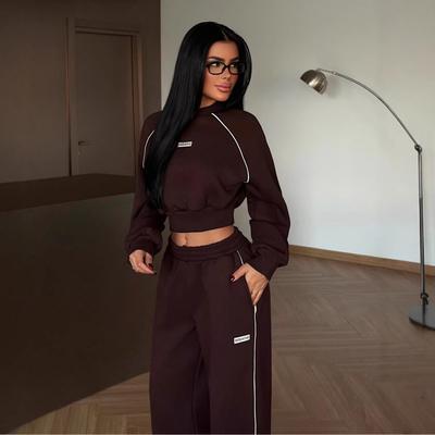 Suit Women's Clothing Fashionable Lines Letters Short Waist Hoodie Trousers Two-piece Set