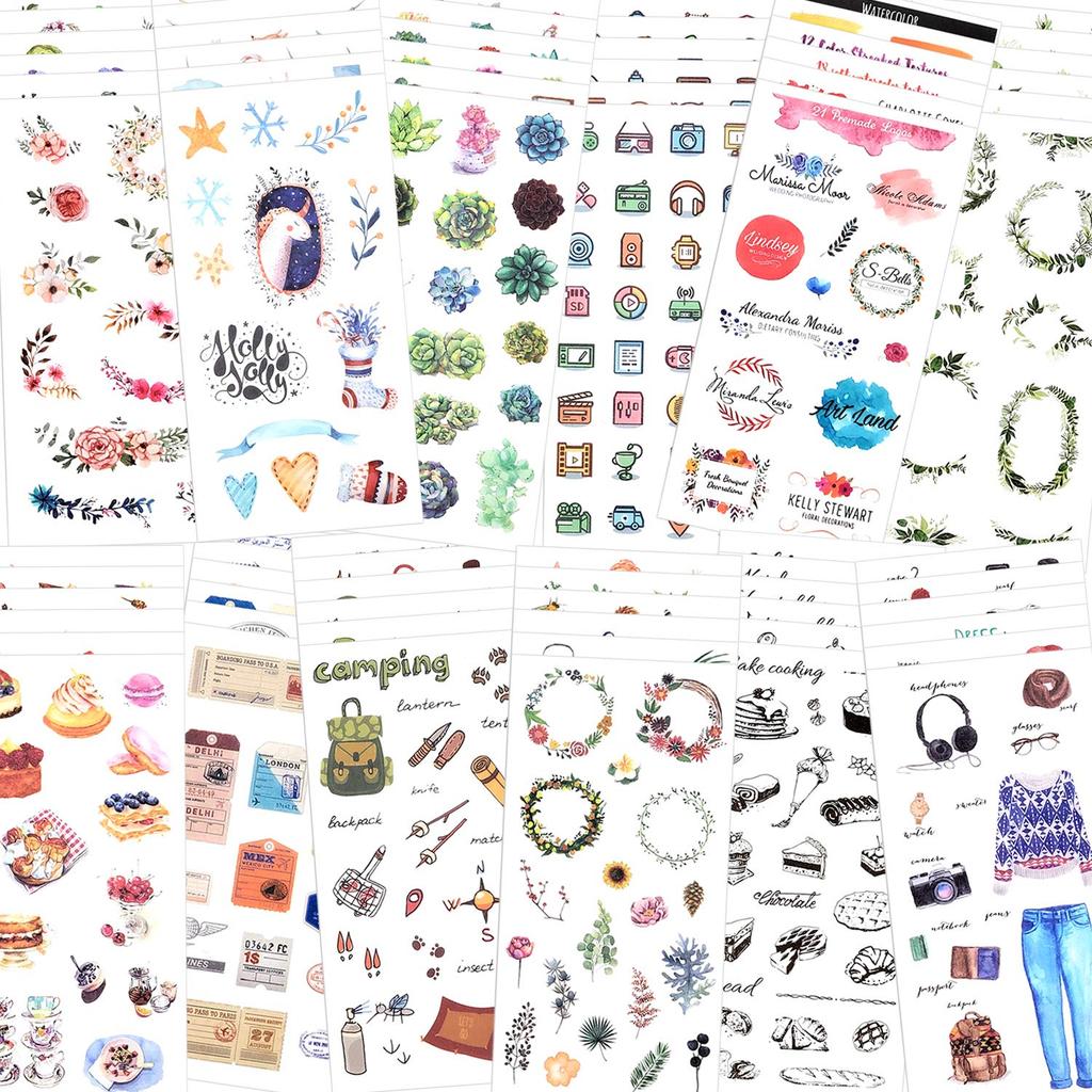 Decorative Sticker Pack for 72 12 Assorted Washi Decorative Adhesive Graffiti Patches Adults 1500+ Designs, Sheets, Themes, Stickers, Stickers,