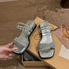 Fashion On A Wedge Slippers Soft Female Shoes Luxury Slides Jelly Flip Flops Square Toe Comfort 2025 Designer Glitter Crystal Scandals