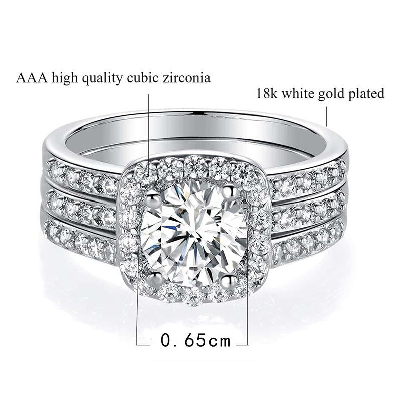 Square zirconium stacked wearing high-end rings, women's men's European and American exquisite three-piece set of noble temperament rings
