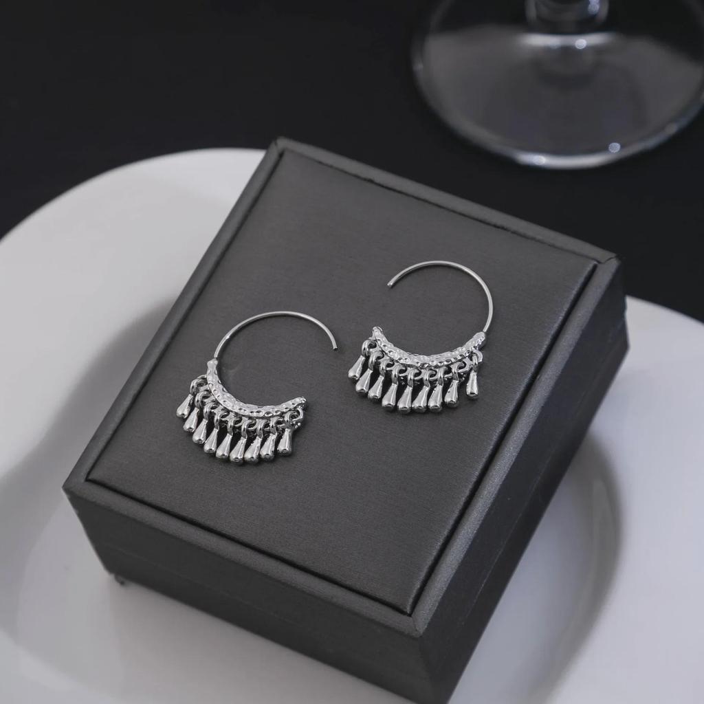 Elegant Teardrop C-Shaped Tassel Earrings - Luxurious, Minimalist Design for Women