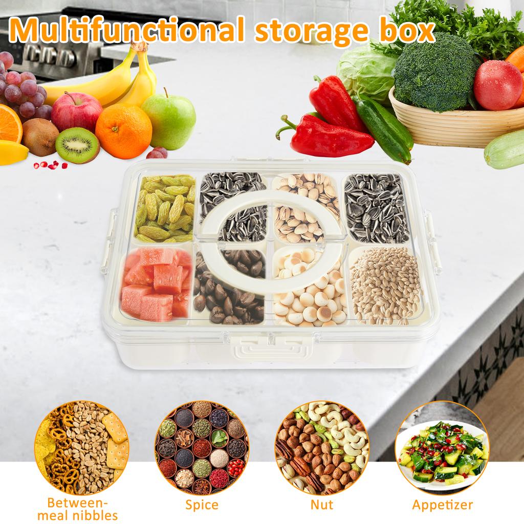 Divided Serving Tray with Handle 8 Compartments Snack Stoarge Box Portable Food Box for Sweets Candy Nuts Cookies Fruit Snacks