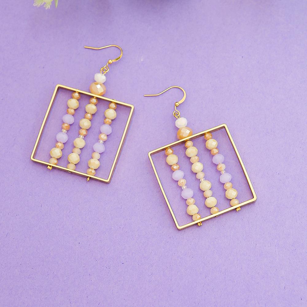 Square Hollowed-Out Color Block Beaded Earrings for Women