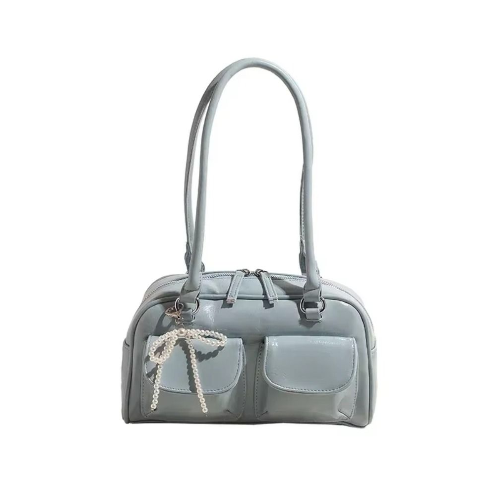Mini Korean Style PU Bowling Bag Solid Color Handbag Pocket Bost Tote Bag French Style Minority Design Underarm Bag Outdoor