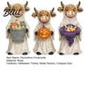 Seasonal Home Decoration 3Pcs Halloween Ghost Highland Cow Figurines, Resin Yak Statues with Pumpkin, Farmhouse Porch Garden Statuette Tabletop
