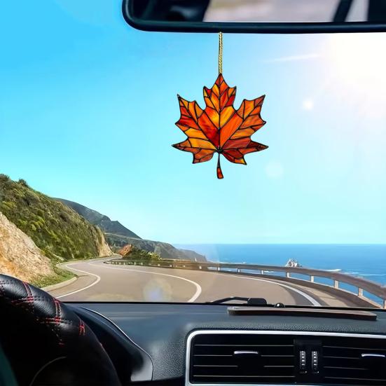 Autumn Maple Leaf Suncatcher Stained Glass Window Wall Hanging Decoration Acrylic Fall Leaf Ornament for Harvest Thanksgiving Party Supplies