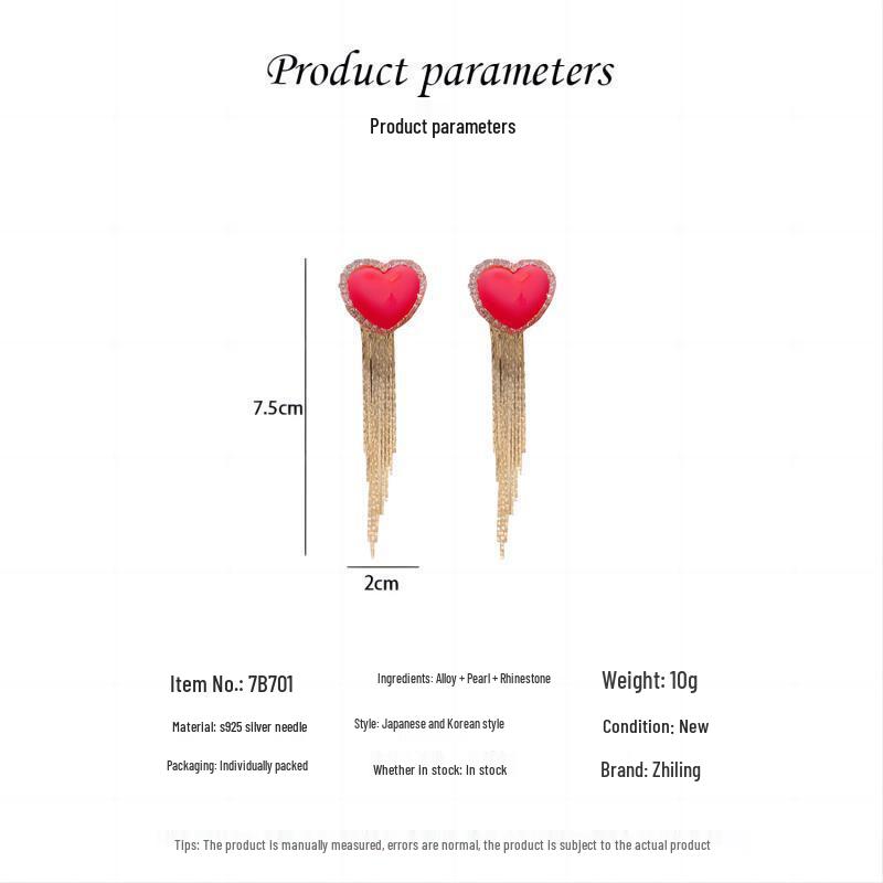 S925 Sterling Silver Heart-Shaped Rhinestone Pearl Studs: Two-Way Long Tassel Earrings