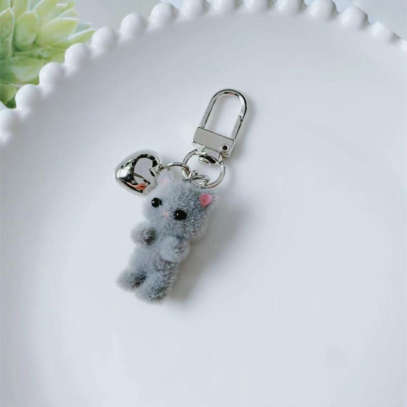 Cute Flocking Animals Cartoon Cats Shape Keychain Resin Dolls Beads Pendant Diy Jewelry Schoolbag Garment Accessories