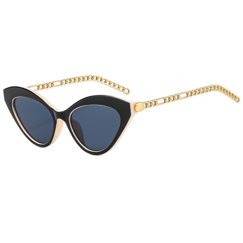 Retro Fashion Striped Cat Eye Women Sunglasses Luxury Brand Metal Chain Design Trendy Personality Men Sun Glasses UV400 as  picture