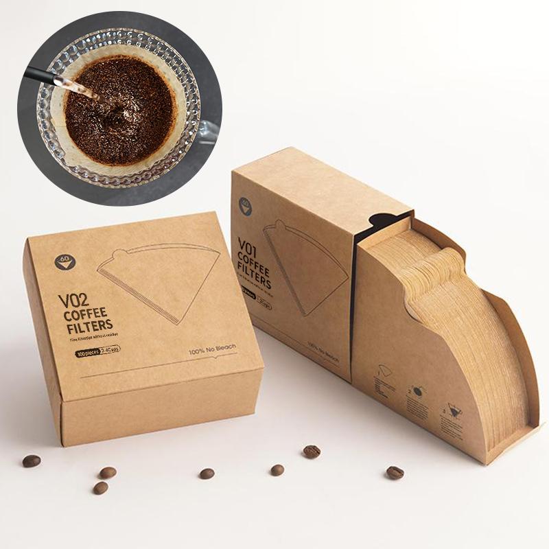 Disposable V Shaped Coffee Filter Paper 100 Sheets Natural Unbleached High Permeability Cone For Hand Drip Coffee Machine