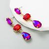Long Earrings Drop Women Retro Titanium Steel Alloy Pendant Earrings Acrylic Colorful Crystal Rhinestone Geometric Ear Ornaments