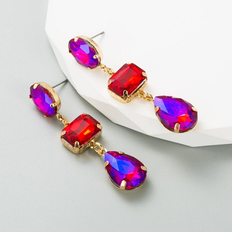 

Женские длинные серьги-капли в стиле ретро, ​​серьги-подвески из титанового стального сплава, акриловые красочные хрустальные стразы, геометрические украшения для ушей OneSize розы красного
