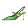 fashion 2024 New Metallic High Heel Pointed Toe Cutout Ankle Strap One-Strap Pearl Backless Pumps