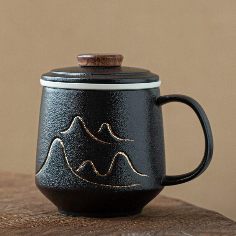 

410 мл Японская керамическая кружка с крышкой и фильтром, чашка для чая black
