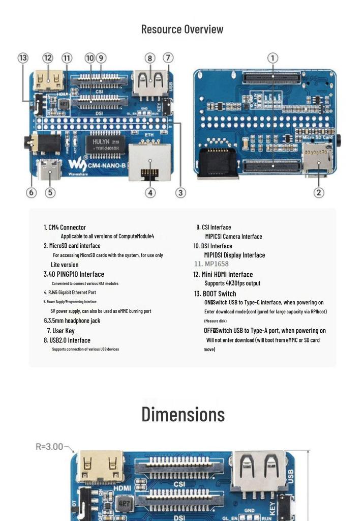 Raspberry Pi CM4 Expansion Board with Gigabit Ethernet, USB 2.0, CSI/DSI, and Mini HDMI Ports