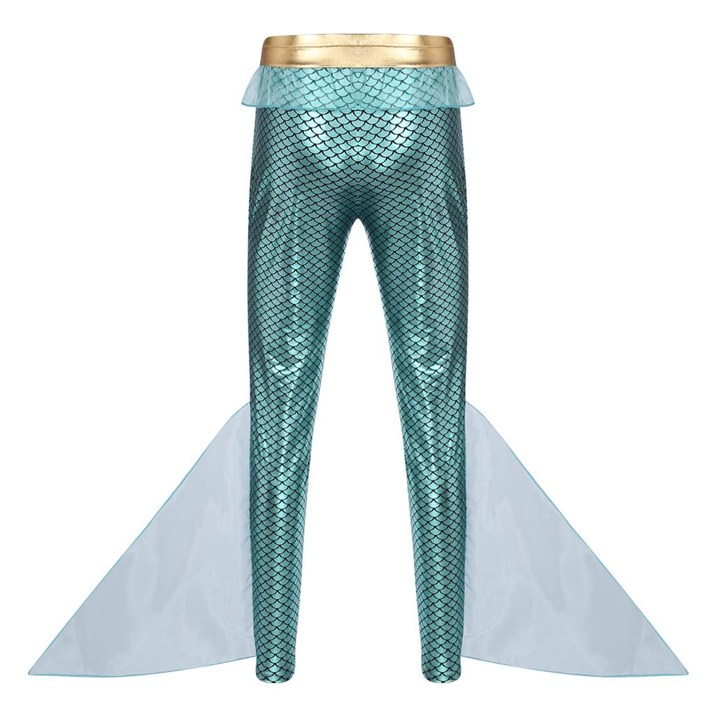 Men's Fishscale Print Leggings - Shiny Mermaid Pants with Elastic Waist for Halloween & Sea King Cosplay