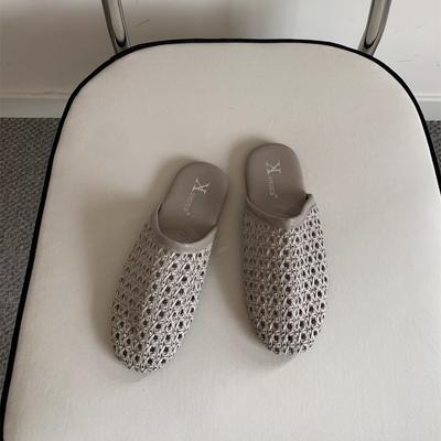 Zomer 2025 Franse pantoffels dames veelzijdige buitenkleding retro geweven tas hoofd semi-ademend antislip platte zool Muller koele pantoffels