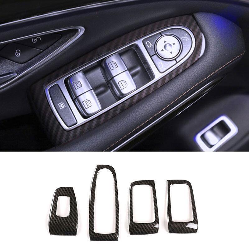 Glass Window Lifting Panel Decor Fit For Benz S-Class 2014- ABS Carbon Fiber