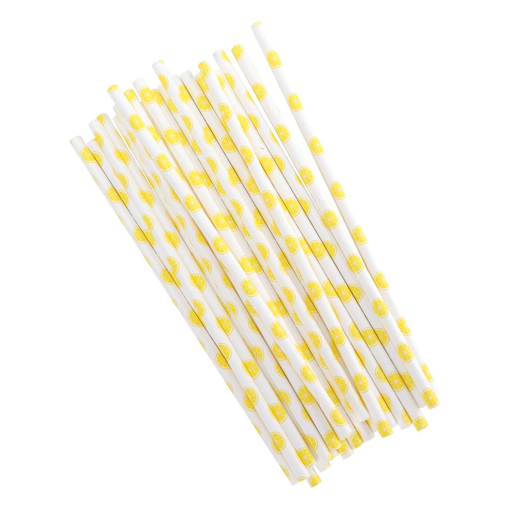 50pcs Beverage Straws Fruit Pattern Biodegradable Paper Straws for Beach Party PicnicLemon