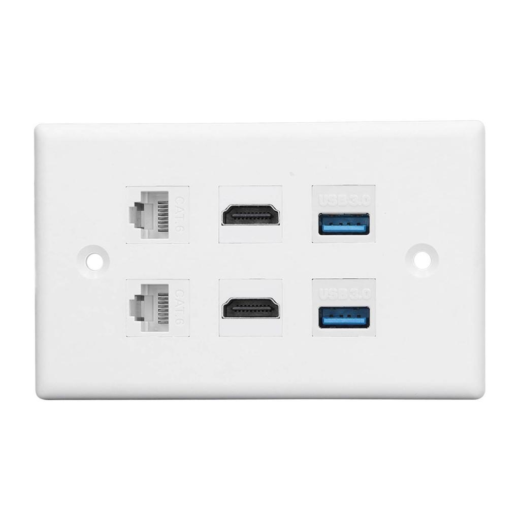 6 Port Wall Plate 2xHD Multimedia Interface 2xCat6 2xUSB3.0 RJ45 Ethernet Wall Plate for HDTV