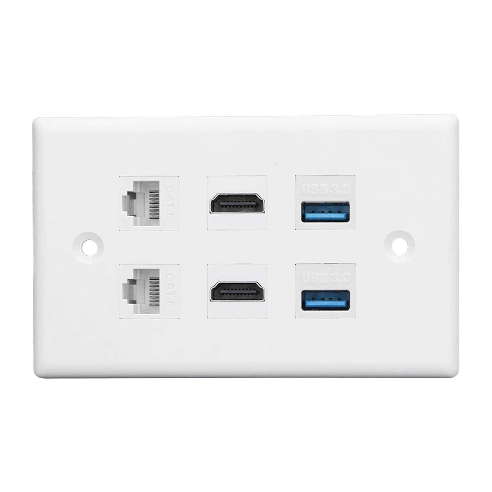 

6-портовая настенная панель 2xHD мультимедийный интерфейс 2xCat6 2xUSB3.0 RJ45 Ethernet настенная панель для HDTV проектора компьютера