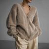 Women's 2025 Autumn Winter Faux Mink Knit Cardigan V Neck Long Sleeve Loose Casual Sweater Coat